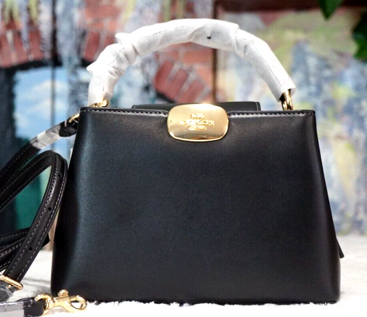 AOC COA Plain Black Colour Golden Buckle Premium Quality Ladies Sling Bag With Box 8216-1#