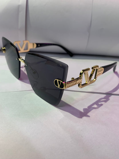 LAV Frameless Black Shade Golden Black Stick Unisex Sunglass 58045 60 14 145