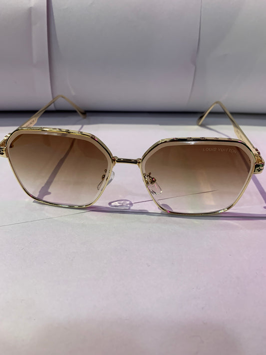 UOL Golden Frame Tan Trancy  Shade Unisex Sunglasses 28741 59 14 140 C3