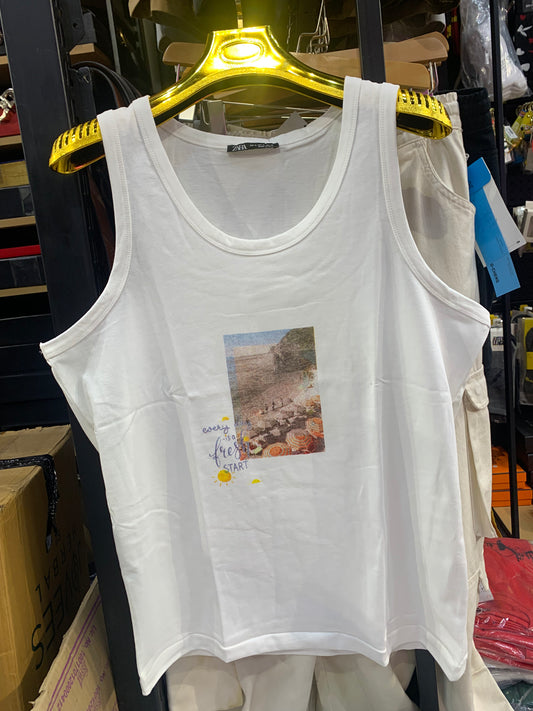 Raz Every Day Is A Fresh Start White Colour Printed Tank Top 988698
