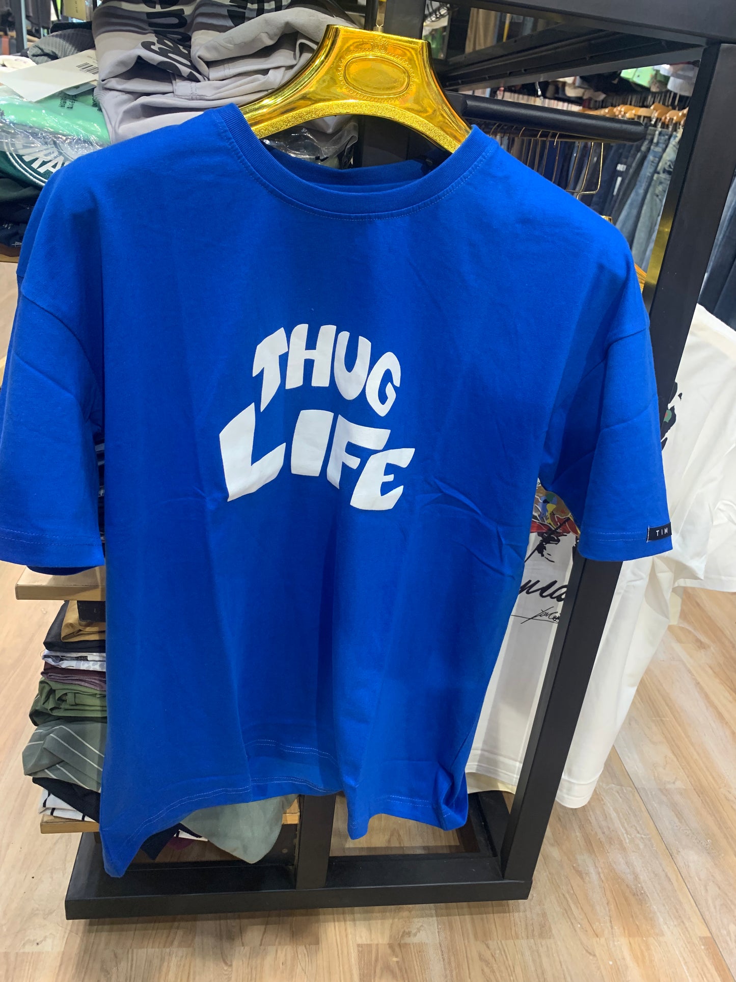 TIM & TOKYO Blue Colour White Thug Life Print Tshirt H1128