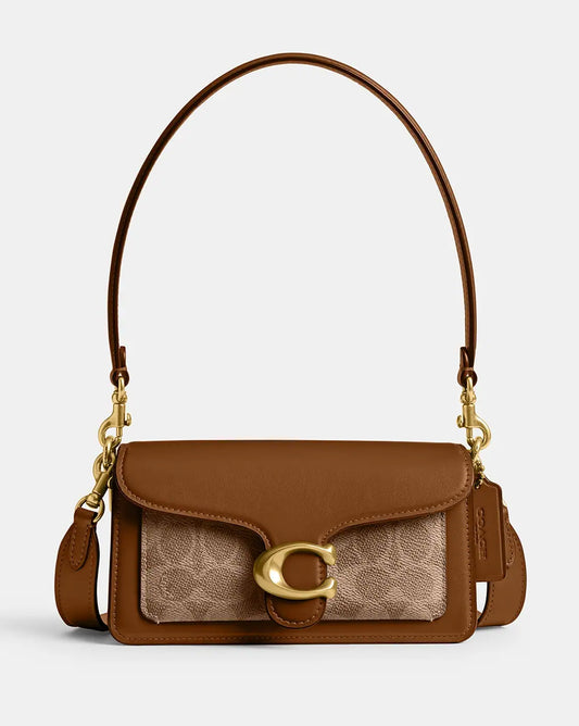 AOC COA Tan Beige Tabby Mini Shoulder Ladies Bag With Box
