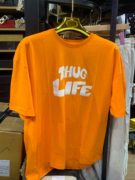 TIM & TOKYO Orange Colour White Thug Life Print Tshirt H1129