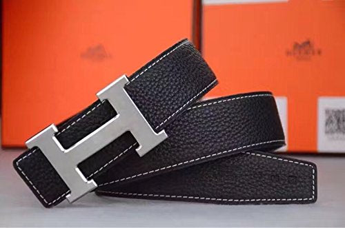 REH Silver Buckle Black Strap Imported Italian Leather Men’s Belts 988738