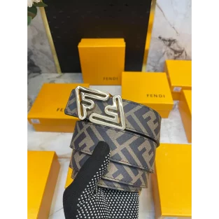 NEF Gold Buckle Beige Print Strap Imported Italian Leather Men’s Belts 988740