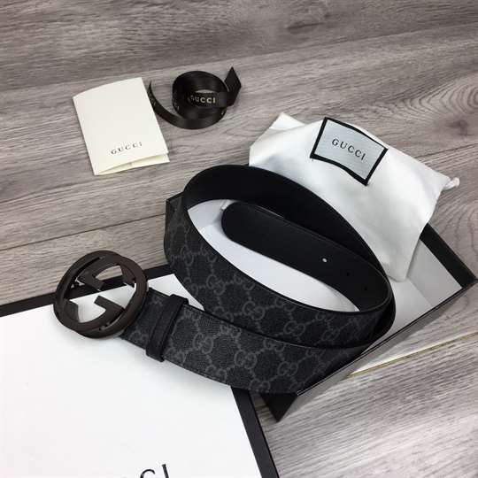 CUG Black Buckle Black GG Print Double Side Strap Imported Italian Leather Men’s Belts 988749