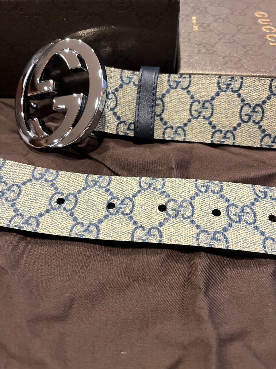 CUG Silver Buckle Beige GG Print Double Side Strap Imported Italian Leather Men’s Belts 988750