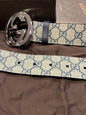 CUG Silver Buckle Beige GG Print Double Side Strap Imported Italian Leather Men’s Belts 988750