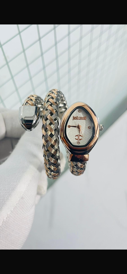 Suj Cav JC Copper Silver Snake White Dial Ladies Watch 990289
