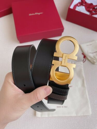 REF Gold Buckle Black Strap Autolock Imported Italian Leather Men’s Belts 988753