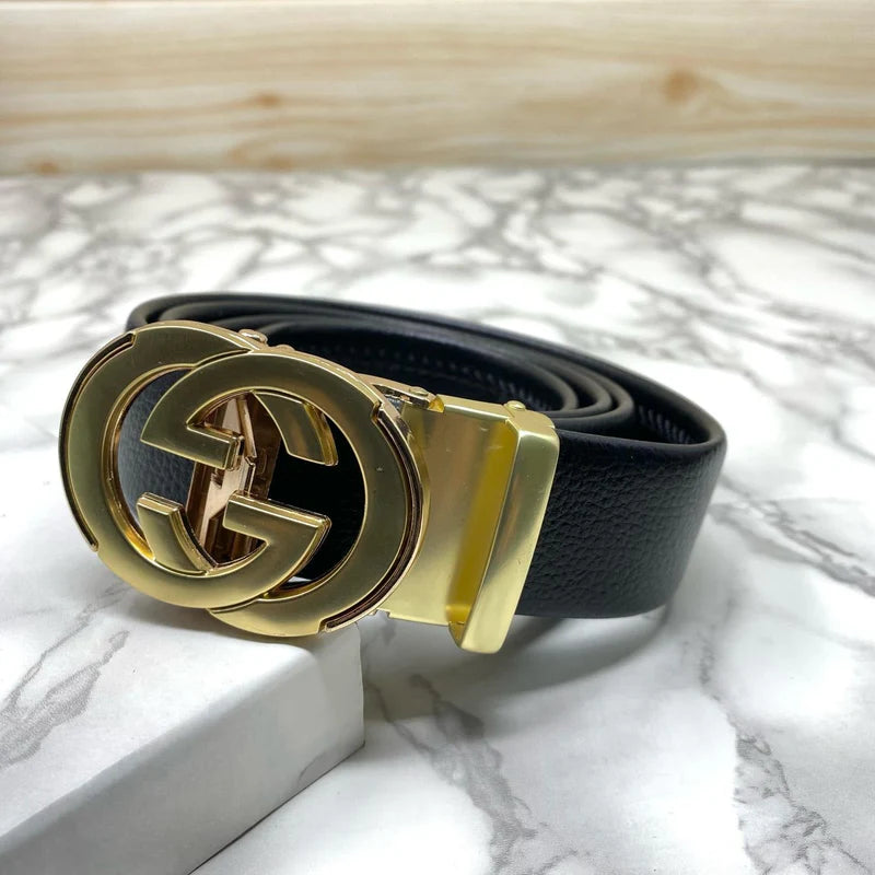 CUG Gold Buckle Black Strap Autolock Imported Italian Leather Men’s Belts 988756