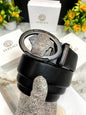 REV Gray Buckle Black Strap Autolock Imported Italian Leather Men’s Belts 988757