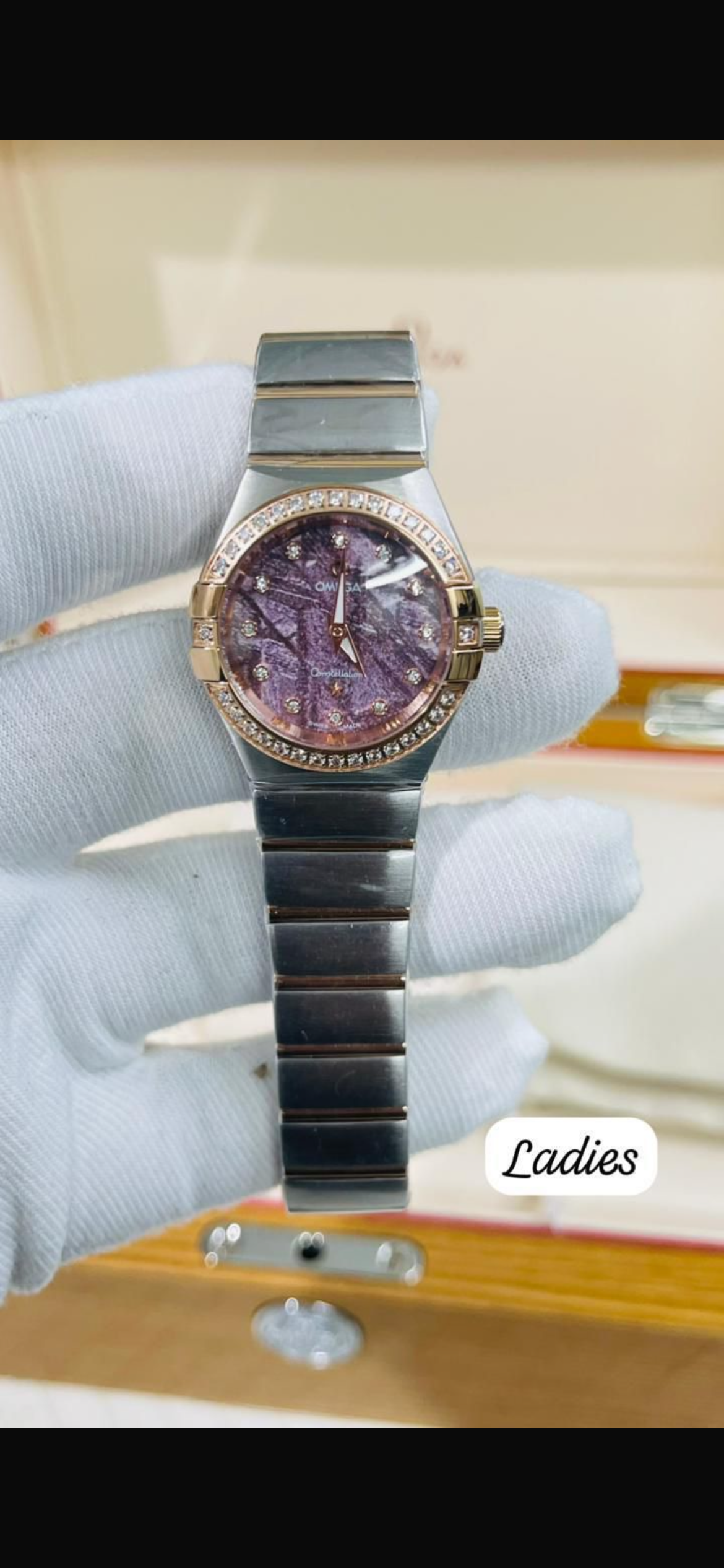 EMO Silver Copper Chain Stud Copper Ring Stud Glittery Purple Dial Premium Quality Ladies Watch 990297