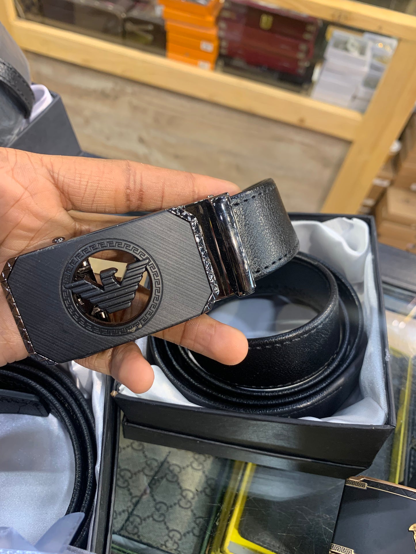 MRA Black Buckle Black Strap Autolock Imported Italian Leather Men’s Belts 988761