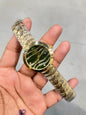 EUG Golden Chain Golden Stud Ring Green Dial Ladies Watch 990311