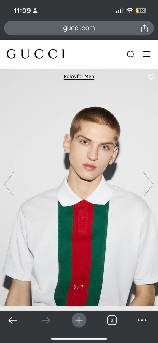 CUG GUC White Colour Red Green Stripe Imported Collar Men’s T Shirt 988812