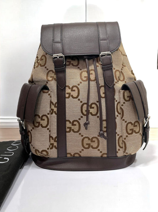 CUG GUC Beige Brown Colour GG Print Unisex Backpack 8017