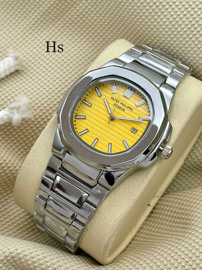 Pp Silver Chain Yellow Dial Pat Tap Heavy Machinery Men’s Watch 180825