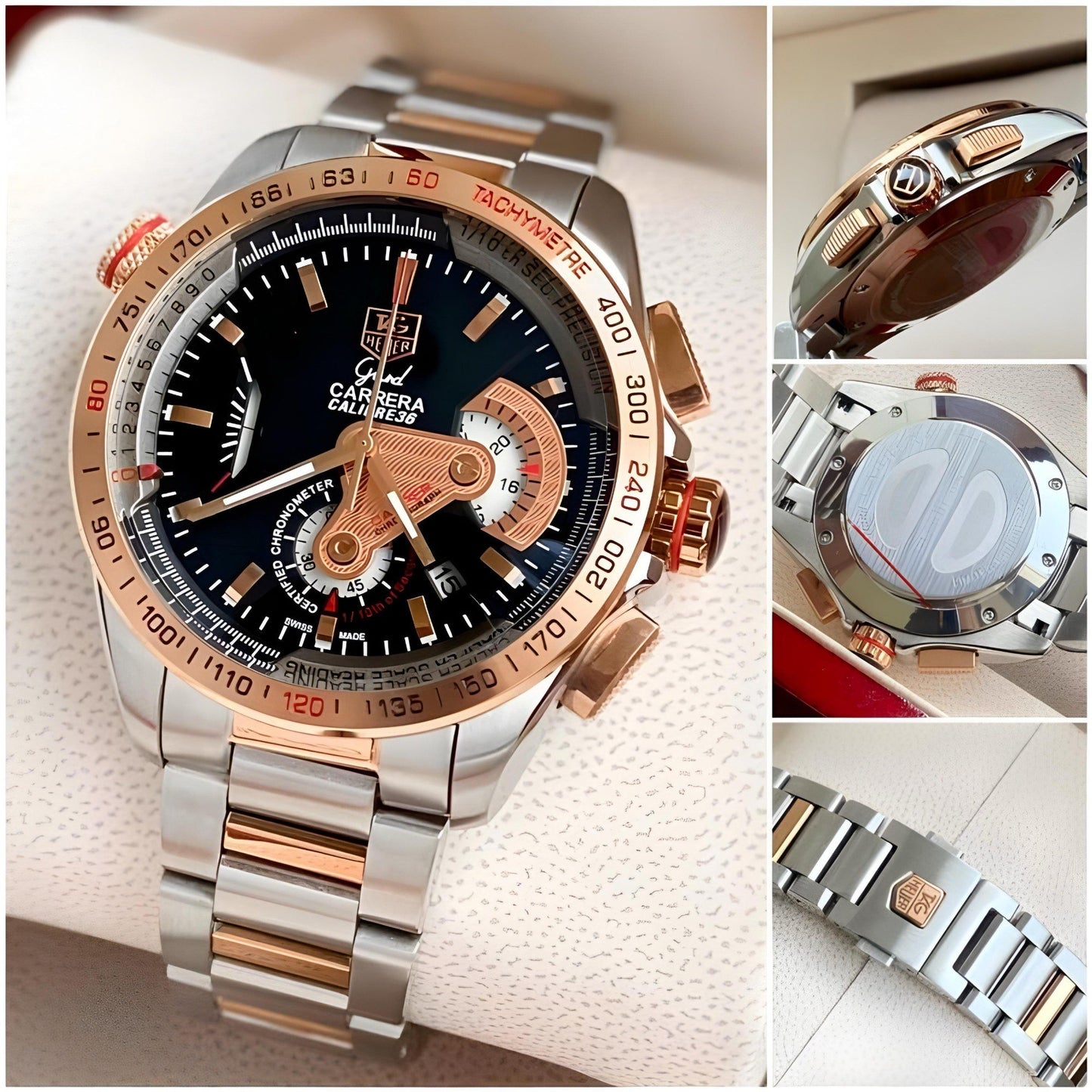 GAT Silver Copper Chain Black Dial Chrono Working Mens Watch 180828