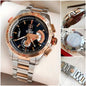 GAT Silver Copper Chain Black Dial Chrono Working Mens Watch 180828