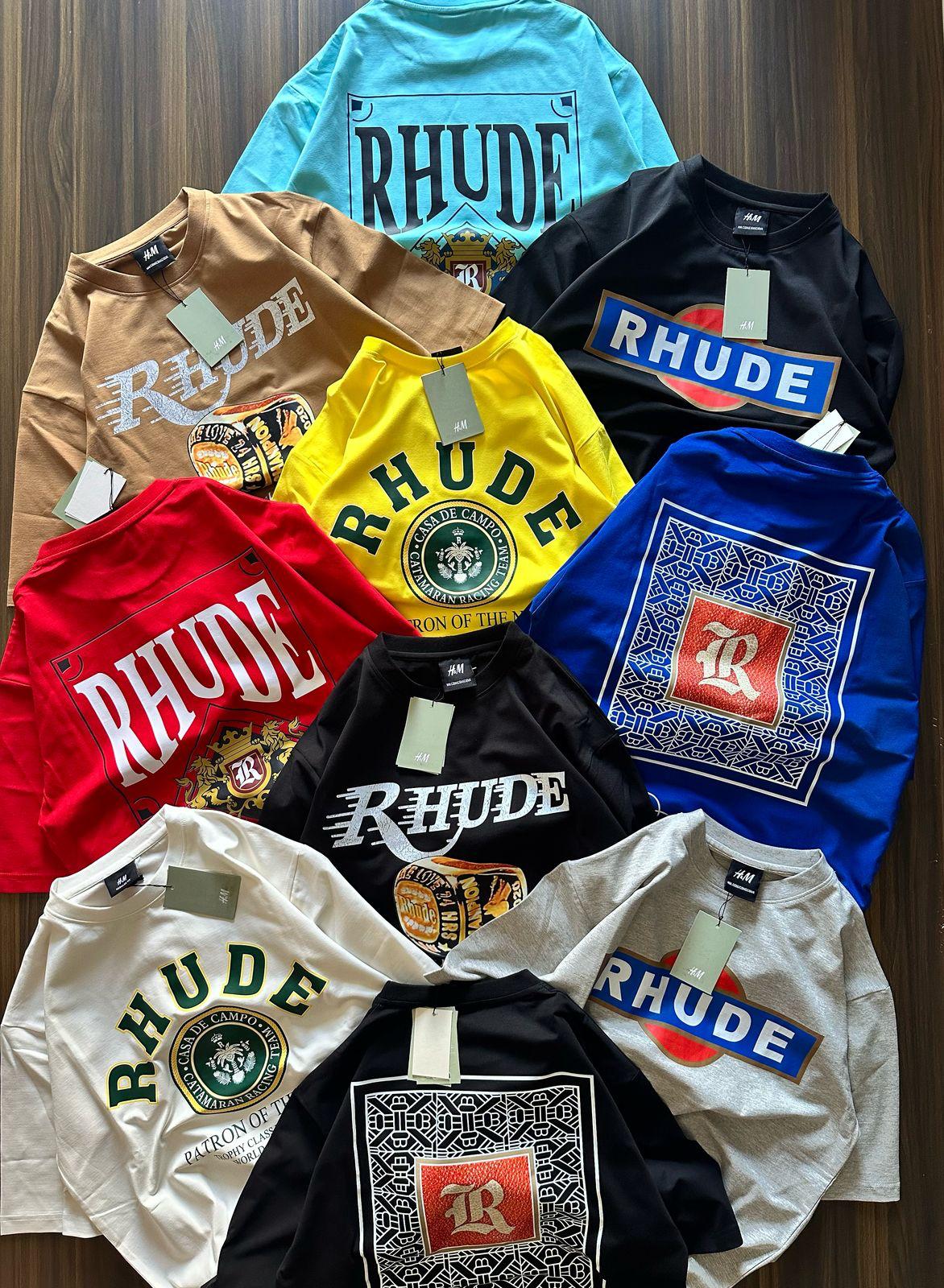 M&H Rhude Sky Blue Colour Black Print Regular Fit Man’s T Shirt 988857