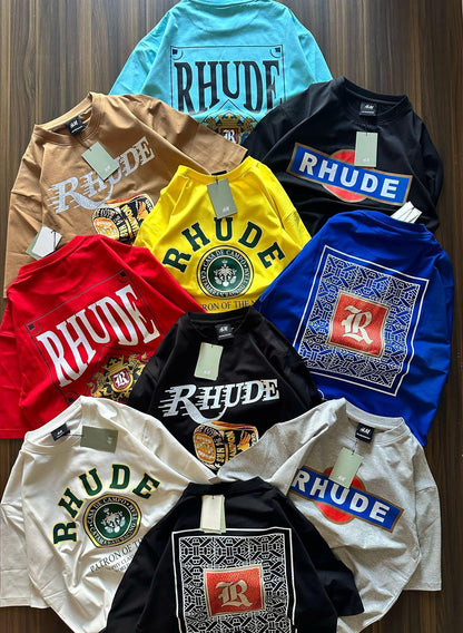 M&H Rhude Sky Blue Colour Black Print Regular Fit Man’s T Shirt 988857