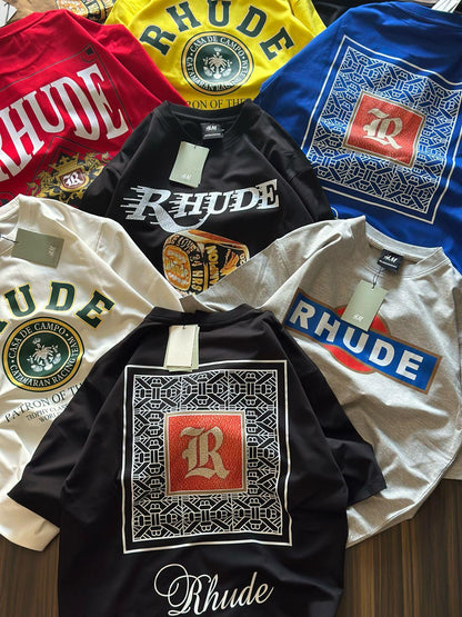 M&H Rhude Sky Blue Colour Black Print Regular Fit Man’s T Shirt 988857