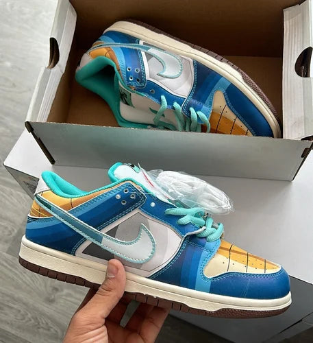 KIN NIK DBZ Adition Blue White Yellow Multi Colour Low Dunk Sneakers Shoe 1503100