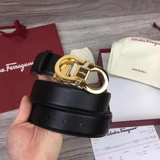 REF FER Golden Buckle Black Strap Premium Quality Imported Unisex Belt 602