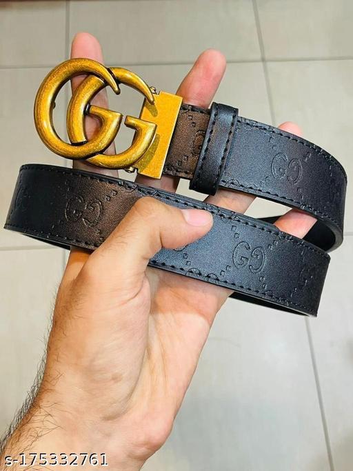CUG GUC Golden Buckle Black Strap Double Side Premium Quality Imported Unisex Belt 607