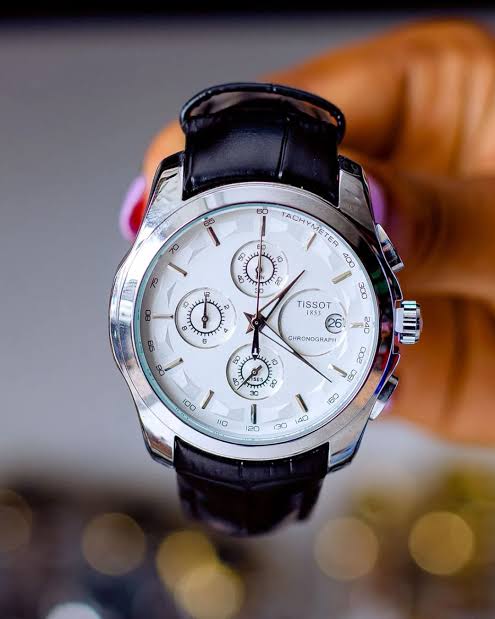 Sit Luxurious Black Strap Silver Ring white Dial Chronograph Black Strap Watch For Men 990114