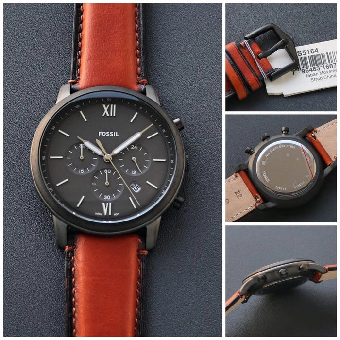 Sof Tan Strap Silver Black Ring Black Dial Chrono Working Watch For Men 990129