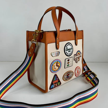 AOC Brown Colour Genuine￼ Leather With Patch Work Embroidery Heavy Premium Quality Tote Side Bag 89488