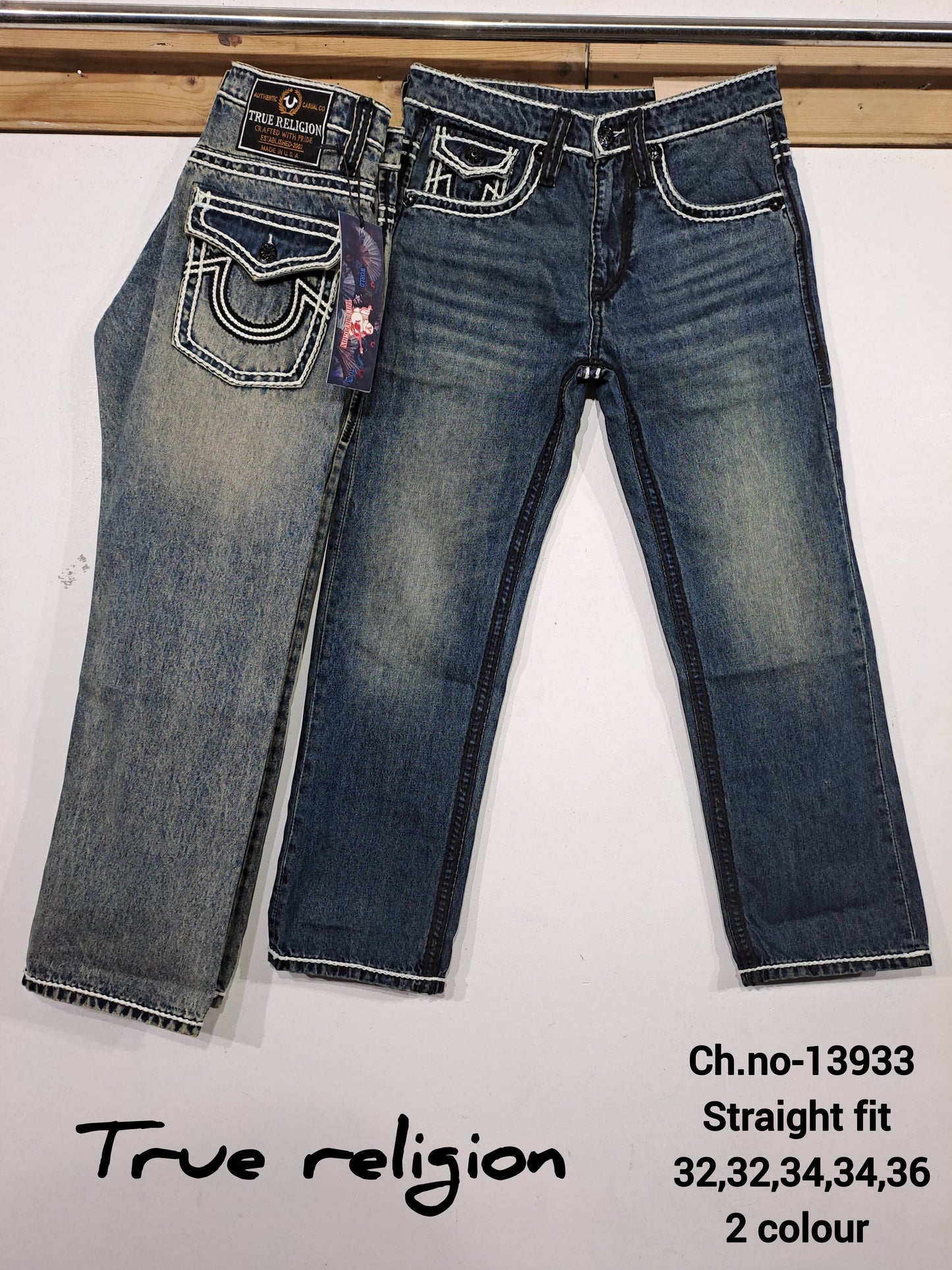 Tr Urt Blue White Black Thread Embroidery Work Straight Fit Jean DBF9601