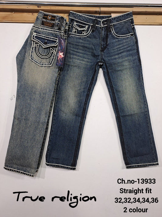 Tr Urt Blue White Black Thread Embroidery Work Straight Fit Jean DBF9601