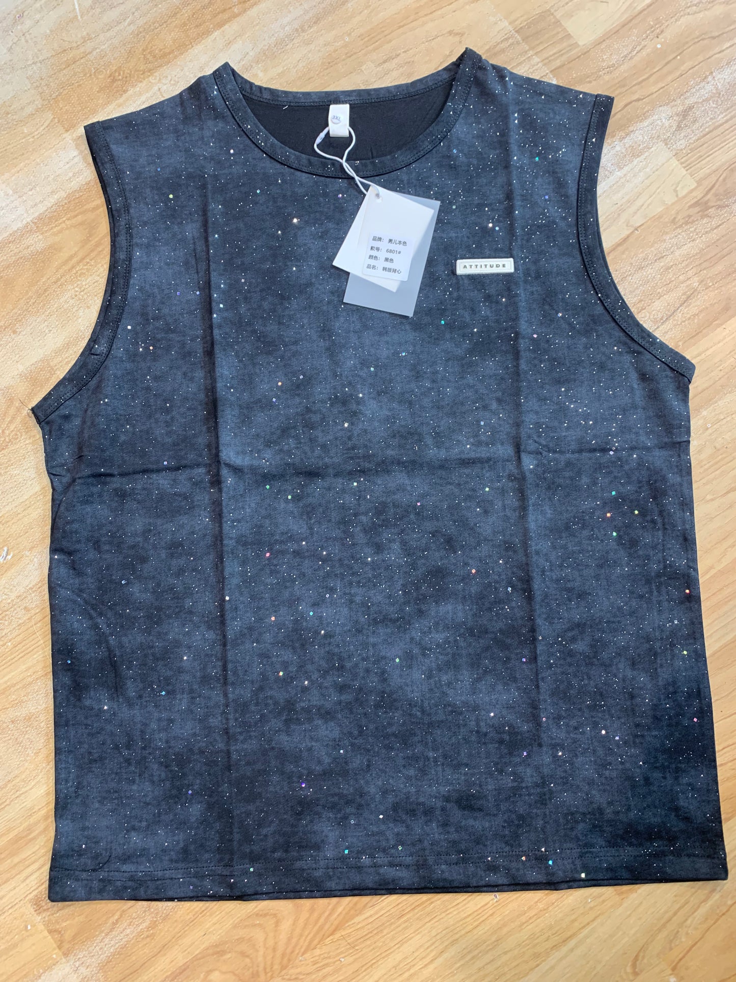 NANER BEN SE ATTITUDE Patch Black Sparkle Premium Quality Imported Unisex Tank Top 6801