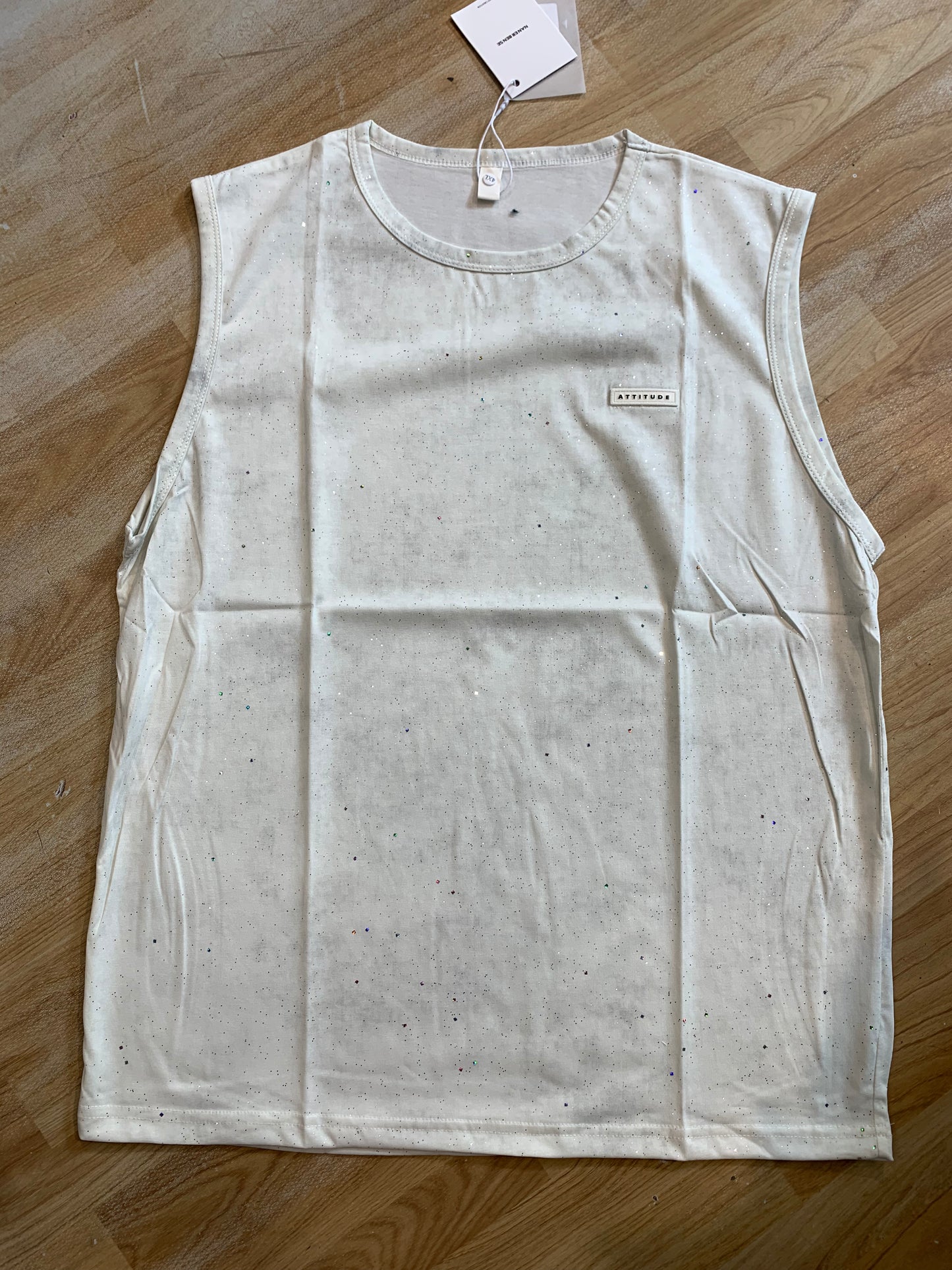 NANER BEN SE ATTITUDE Patch Cream Sparkle Premium Quality Imported Unisex Tank Top 6801