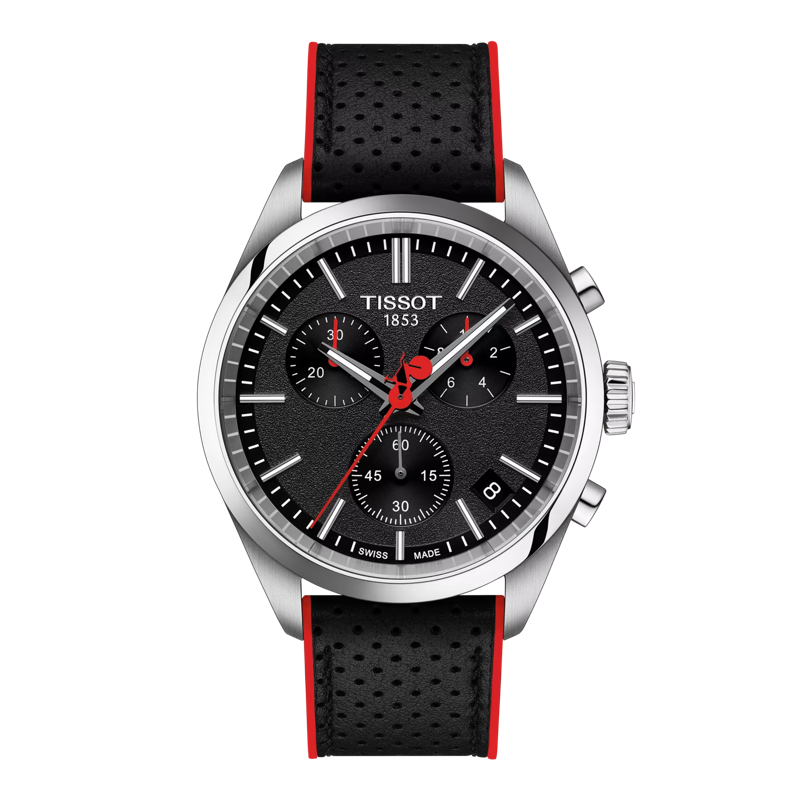 SIT TIS Black Red Silicone Strap Silver Ring Black Dial Men’s Watch 989316