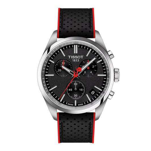 SIT TIS Black Red Silicone Strap Silver Ring Black Dial Men’s Watch 989316