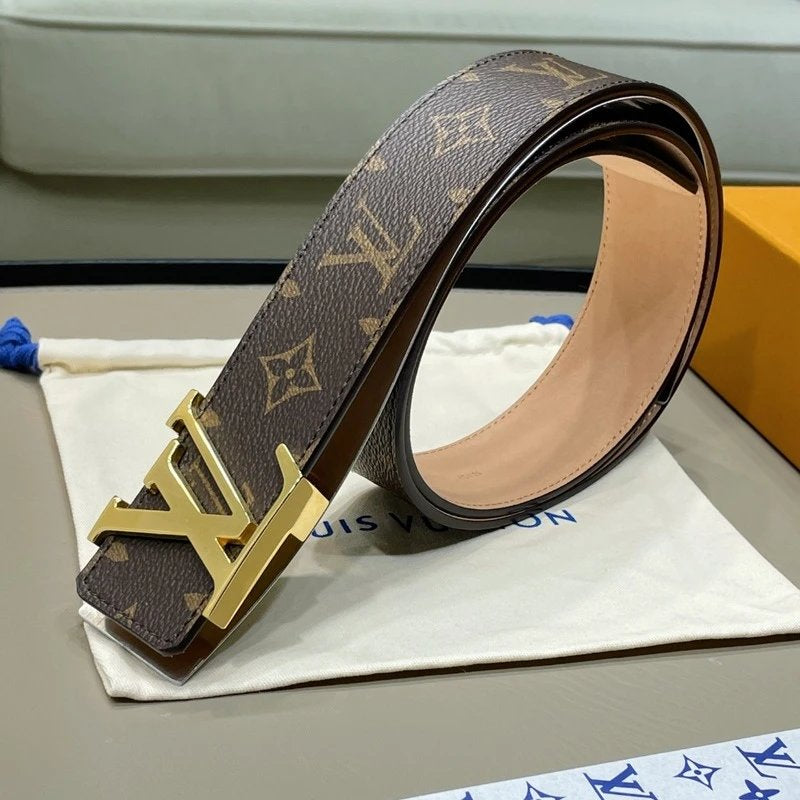 Uol Lov Brown Strap Golden Buckle Logo Print Belt LV-2
