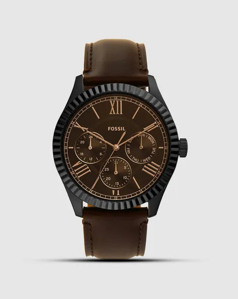 SOF FOS Brown Leather Strap Black Dial Men Watch 988137