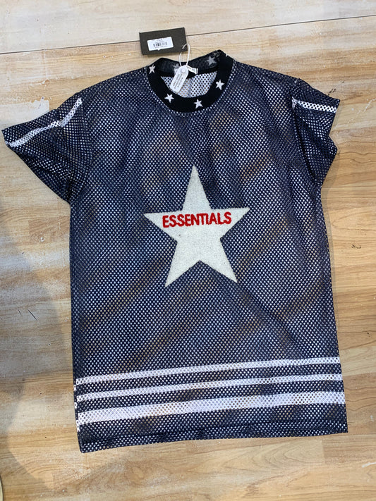 FASHION ESS STAR Embroidered Navy White Colour Net Style Unisex T Shirt 989431