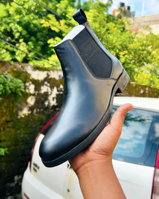 M&H Black Genuine Leather Chelsea Boot Shoes 455045