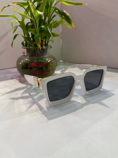 Uol Gold White Frame Black Shade Heavy Quality Sunglass M96008WNC5819