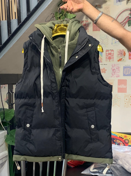 HOUTAOCHUANQI Black Olive Colour Half Puffer Jacket 28399