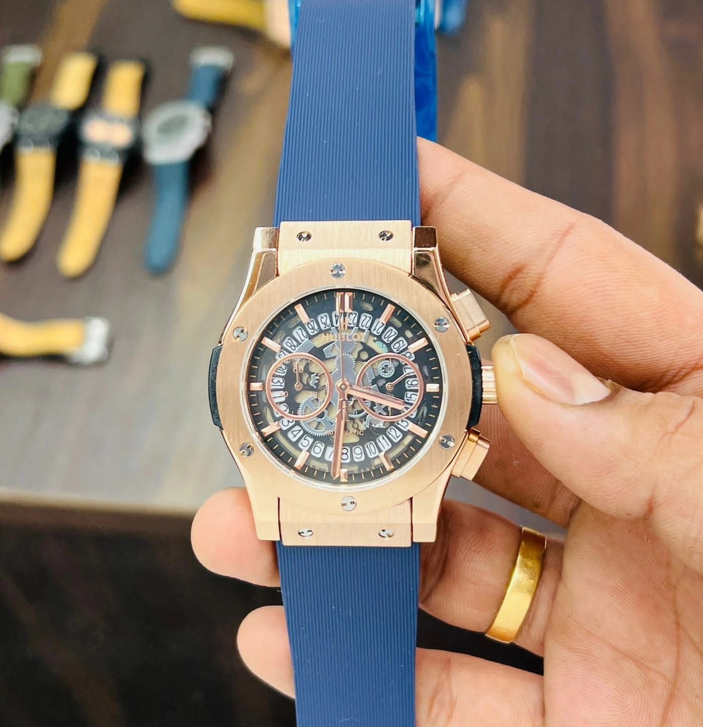 BUH Blue Silicon Strap Copper Dial Chrono Men Watch 990369