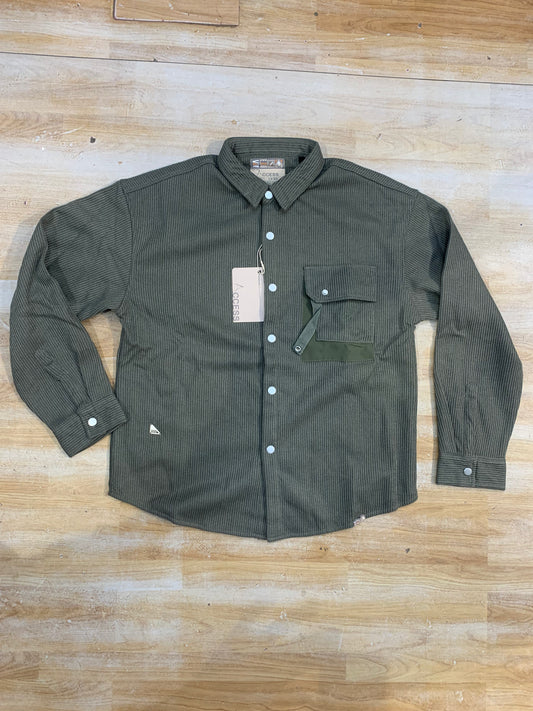 ACCESS Green Colour Corduroy Front Pocket Imported Shacket SIWN-19