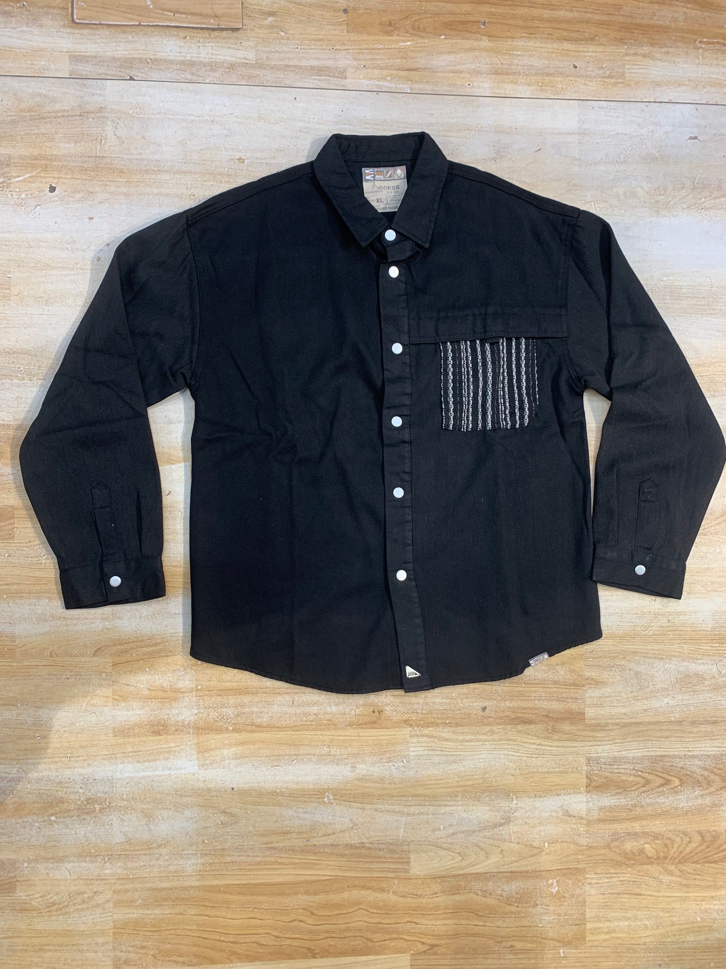 ACCESS Black Colour Black White Pocket Imported Denim Shacket SIWN-09