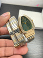 LVB Golden Silver Snake Chain Ladies Stud White Dial Watch 990234