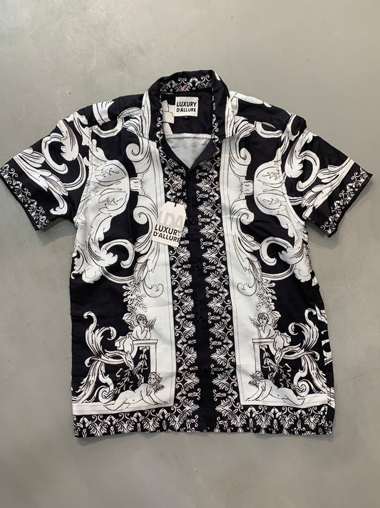 LDA Black White Printed Half Sleeve Men’s Shirt 989596